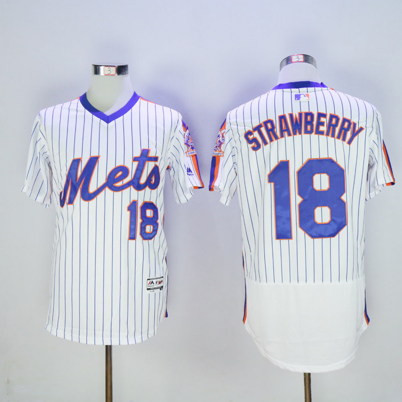 Men New York Mets #18 Strawberry White Throwback Elite MLB Jerseys